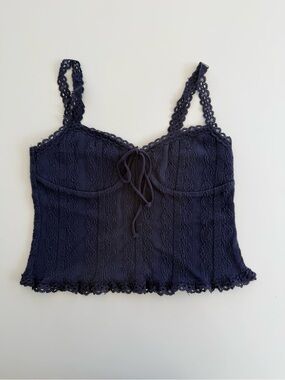 Edikted Cami Top Women’s S Navy Blue Lacey Adjustable Straps Sweetheart Neckline